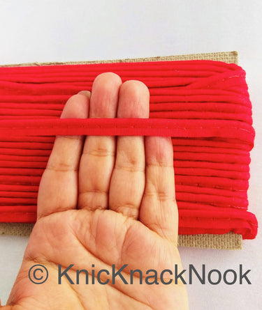 2mm Flanged Insertion Piping on 9mm Band, Red Art Silk Fabric Trim